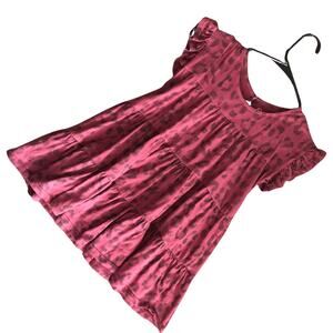 maroon burgandy red leopard cheetah print tiered dress ruffled sleeves size 5